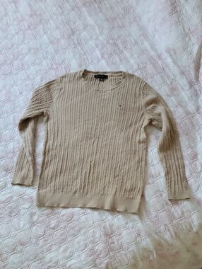 Tommy Hilfiger Beige Cable-Knit Crewneck Sweater
